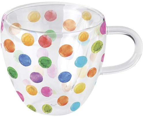 Ambiente Tasse 10cm Glas doppelwandig mit bunten Punkten Muster - 0,2L Glastasse Glasgeschirr - Kaffeeglas Teeglas Kakaoglas - Tassen & Becher - Kaffeetasse Teetasse