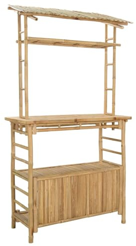 vidaXL Outdoor Bartisch mit Speicher Natur 110 x 50 x 210 cm Bambus, Stylischer Bar-Tisch, robust für Sommerpartys, Gartenfest, umweltfreundliches Design, minimalistisch und chic