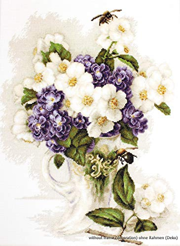 Luca-S Kreuzstichset Jasmin Blumen Vase, Zählmuster, 28,5x37,5cm