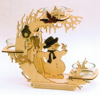 Kunsthandwerkstube Kuhnert Erzgebirge Teelichtkranz mit Schneemann m. Edelholz 17x20x5,5c