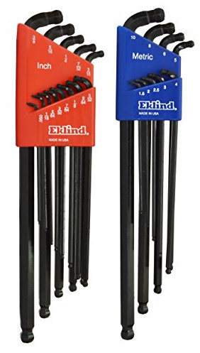 EKLIND 17222 Doppelkugel-Sechskant-L-Schlüssel-Inbusschlüssel, extra lang, Zoll/MM (2 Sets, 22 Stück), 1 Stück, SAE und metrisch