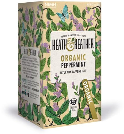 Heath & Heather Organic Peppermint Teabags | Individually Wrapped Caffeine-Free Herbal Tea Infusion | 1 Pack of 20, Total 20 Tea Bags