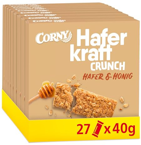 Haferriegel Corny Haferkraft Crunch | Knackig mit Hafer & Honig | 54 x 20 g | Vollkornhaferflocken | Für Büro, Freizeit & Pausen | Ideal unterwegs | Weiche Konsistenz | Für aktive Tage & kleine Auszeiten