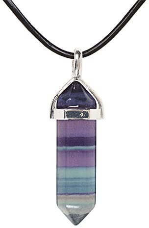 Justinstones Natural Rainbow Fluorite Hexagonal Pendant Necklace, 18 Leather Cord, Unisex, Men's, Boho Style