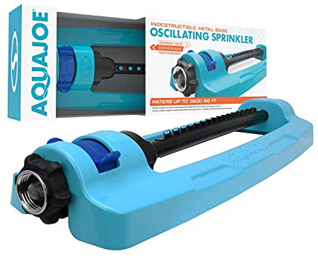 Aqua Joe SJI-OMS16 - Aspersor oscilante con Cabezal de pulverización Ajustable, Base de Metal irrompible, 3600 pies Cuadrados