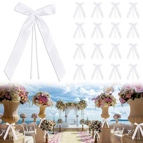 DazSpirit 100 Stück Autoschleifen Hochzeit Weiß, Einfach zu Bindende Antennenschleifen Autoschmuck Hochzeitsdeko, Gastgeschenke Hochzeit Schleifen für Deko, Haarschmuck, Auto Deko