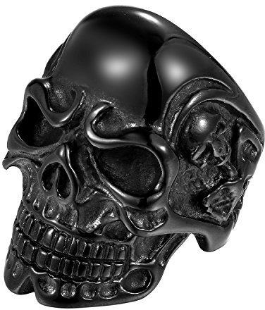 OIDEA Totenkopf Herren Ring Schwarz, Edelstahlring Schädel Ringe Teufel