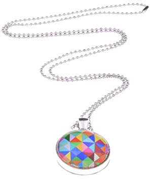 Adi- Modeschmuck Kette Samara, 70cm lange Kugelkette mit einem runden 25mm Anhänger mit beidseitig bunten Motiven unter Glas Cabochons, handgearbeitet in Berlin (Motive 3)