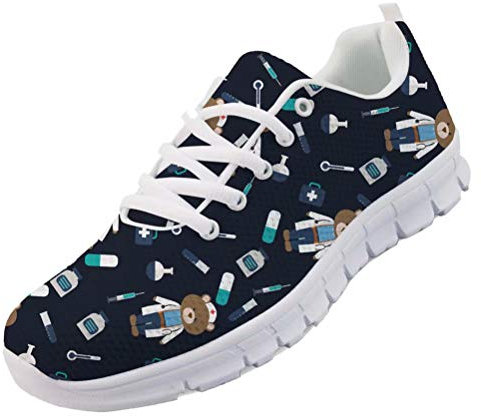 chaqlin Damen Schuhe Casual Laufschuhe Bär Krankenschwester Arzt Design Mode Trainer Schnüren Leichte Sport Turnschuhe Größe EU37