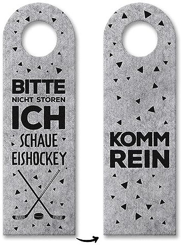Bitte nicht stören, ich schaue Eishockey oder Komm rein Türhänger in Grau Puck