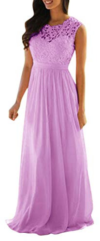Minetom Robe Maxi Longue avec Mousseline Dentelle Fluide sans Manches Elégant de Soirée Lavande A Violet 40