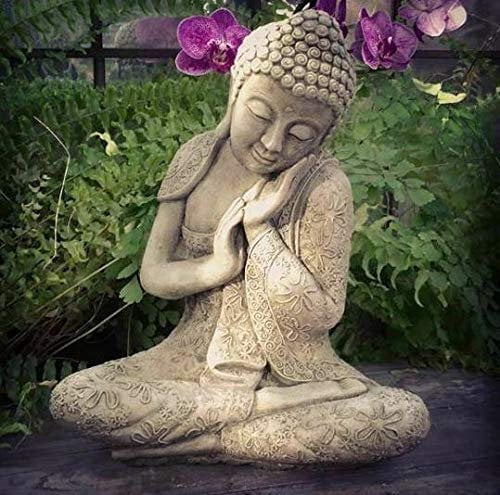 Statua di Buddha a riposo | Ornamento da giardino in cemento orientale in pietra ricostituita