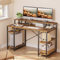 Bestier 140 CM Computer Desk with Monitor Shelf Gaming Desk with Shelves Writing Desk with Storage Ideal Office Desk &Workstation for Small Space (Rustic Brown)