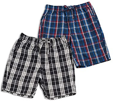 LAPASA Lot de 2 Shorts de Pyjama Homme 100% Coton Court Short de Détente & d'Intérieur Maison Pyjacourt avec Poches M92 Noir & Blanc, Bleu Marine & Rouge XXL