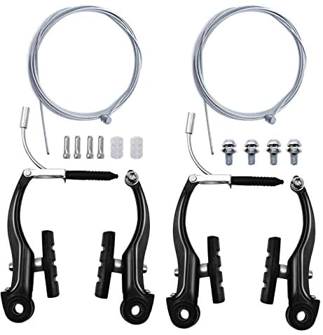 Blissgo 2 Pair Universal Bike V Brakes Set,Mountain Bike Brake Cables Wire, Road Bike Brakes with Front Back Wheels End Caps,End Ferrules -Black