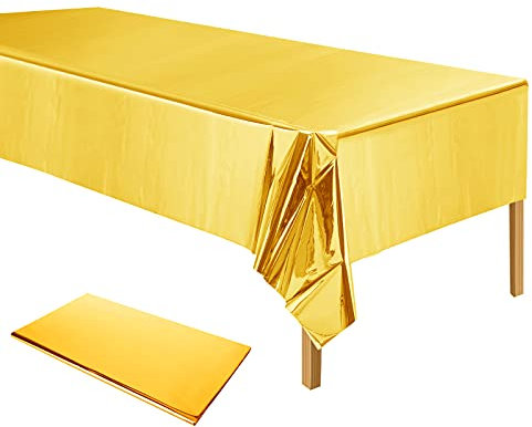 ELECLAND Kunststoff Gold Tischdecke, Metallic Gold Kunststoff Tischdecke 137 x 274 cm Rechteck Goldfolie Tischdecke für Hochzeit, Babyparty, Geburtstagsparty Dekoration