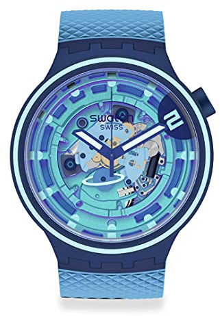 Swatch Big Bold Standard Quartz Bracelet Silicone Bleu 20 Casual Watch (Modèle : SB01N101), Bleu, Casual, bleu, Décontracté