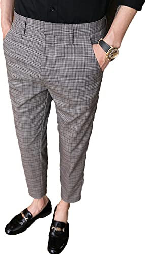 Homme À Carreaux Slim Fit Pantalon,Slim Fit Rayé Carreaux Impression Pantalon,Vec Poches Élastique Pantalon Jogging Bas 2,32