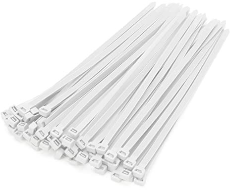 XINGO 100 Stück Kabelbinder strapazierfähig, Premium-Nylon-Kunststoff-Drahtbinder mit 50kg Zugfestigkeit, selbstsichernde Nylon-Kabelbinder für drinnen und draußen (200mm x 7.6mm, Weiß)