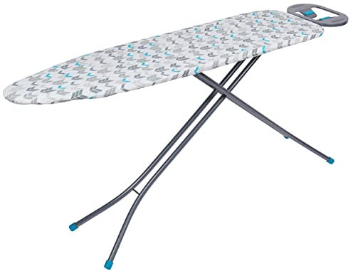 Beldray LA024398ARWEU7 Large Ironing Board – Adjustable Height Folding Ironing Surface, Lightweight, Rest For Steam Irons, Non-Slip Rubber Feet, Fitted Cover, Blue/Grey Arrow Print, 137 x 38 cm