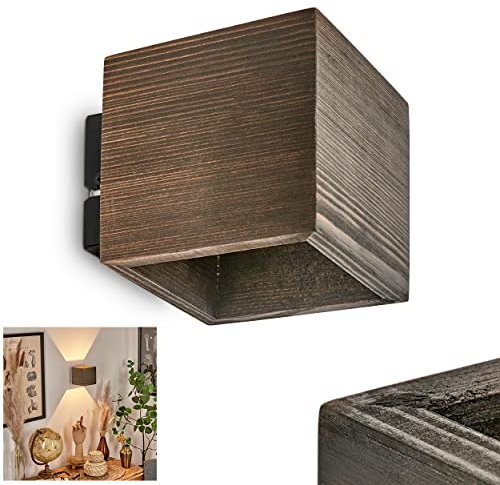 Wandleuchte Polcura, Wandlampe aus Metall/Holz in Schwarz/Natur/Braun, 1-flammig, 1 x G9, ohne Leuchtmittel, Moderne Leselampe mit Up & Down Lichteffekt