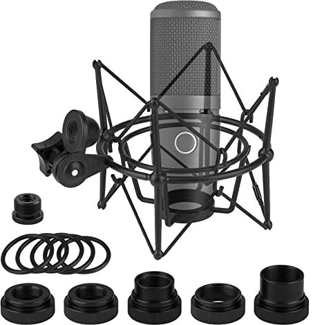 Geekria for Creators Microphone Shock Mount Compatible with AKG P120, P220, P820, Mic Anti-Vibration Suspension Adapter Clamp Mic Holder Clip (Black/Metal)