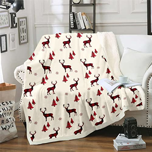 Weihnachten Decke 150x200 Kariert Weihnachten Rentier Fuzzy Decke für Kinder Teen Reversible Weihnachten Büffel Kar Fleece Decke Weihnachtsbaum Schneeflocke Sherpa Decke Rot Schwarz Beige Wohnkultur