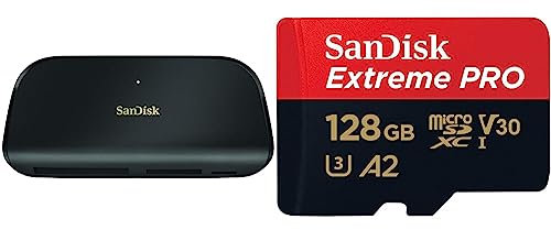 SanDisk ImageMate PRO USB-C Multi Card Reader/Writer, USB 3.0 & Extreme PRO microSDXC UHS-I Speicherkarte 128 GB + Adapter & RescuePRO Deluxe Für Smartphones, Actionkameras oder Drohnen