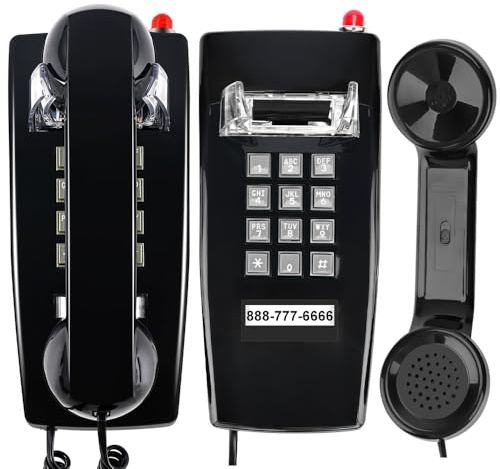 Traditional Wall Phone for Landline Hearing Aid for Elder,2554 Wall Telephone Visible Ringing Indicator,Retro Wall Phone Mechanical Ring, Old Wall Mount Telephone for School,Home,Kitchen Black