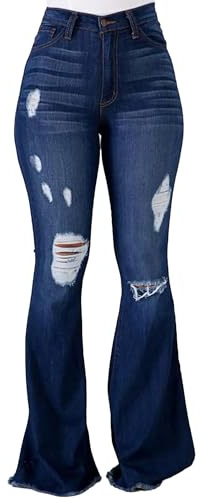 PEIHOT High Waisted Bell Bottom Jeans for Women 90s Ripped Stretchy Flare Jeans Wide Leg Bootcut Denim Pants 2025 Trendy Dark Blue