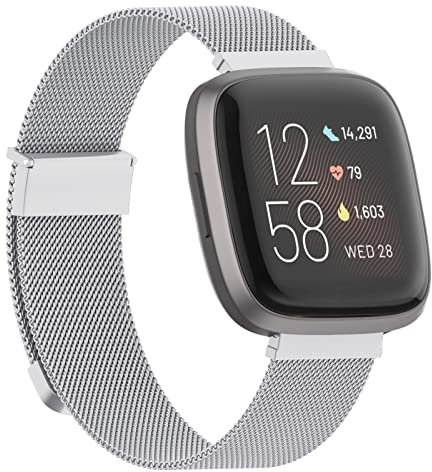 Tuocal Ersatzarmband Kompatibel mit Fitbit Versa 2 Armband Fitbit Versa Armband, Metall Mesh Magnetisch Edelstahl Ersatzband für Fitbit Versa/Versa 2 / Versa Lite Herren Damen, Silber