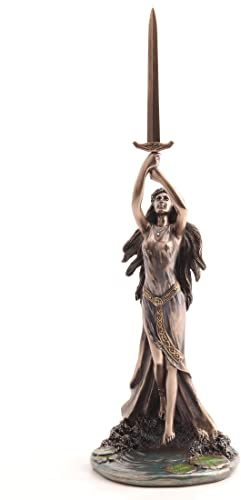 Veronese Design Skulptur Dame des Sees und Excalibur aus Kaltgussharz, Bronze-Finish, 34 cm