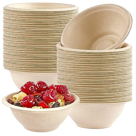 YAAVAAW Disposable Small Paper Bowls Brown 7.7oz/220ml Bagasse Compostable Eco-Friendly Biodegradable Bowls,100Pcs Party Sugarcane Bowl Dessert Soup Serving for Hot/Cold Food,BBQ Picnic