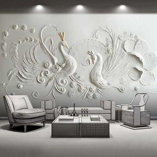 GIVLWF Papier Peint Intissé de Paon En Relief Stéréoscopique D'art Moderne, Fond Blanc Panoramique Déco Mural - pour Salon Chambre D'enfant Décoration Murale 250 x 175 cm