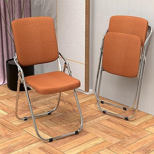 PIPIPOXER Klappstuhl Essstühle Klappstühle,1er Set Klappstühle aus Leder und Stahlrahmen,Stabiler Klappstuhl Furniture Konferenzstuhl für Gäste oder Veranstaltung im Freien Orange 40x21x85cm