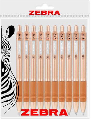 Zebra Z-Grip Smooth Retractable Ballpoint Pen - 1.0mm Nib - Rose Gold Barrel - Black Ink - Pack of 10