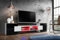 Komodee, Merano Bank TV Schrank, Weiss Weiss Schwarz, LED RGB, Breite 230 cm x Höhe 52,5 cm x Tiefe 35 cm, für Wohnzimmer, Schlafzimmer