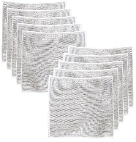 JTMKYO 10 Pieces Of Double-Layer Steel Wire Cloth, Multi-Purpose Steel Wire Cloth, Wet And Dry Mesh Dishcloth, Reusable Rag, Suitable For Comfortable Stove Washing Dishes And Pots (20 * 20cm)