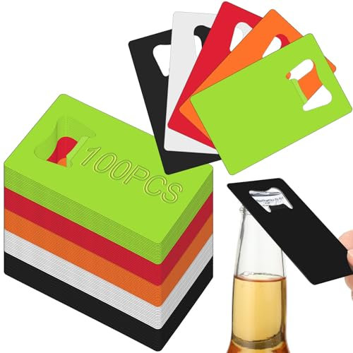Nuogo Stainless Steel Card Bottle Openers Bulk Metal Card Beer Bottle Openers Groomsmen Wallet Bottle Opener for Wedding Party Bridesmaid Favors Gifts (100, Bright Color)