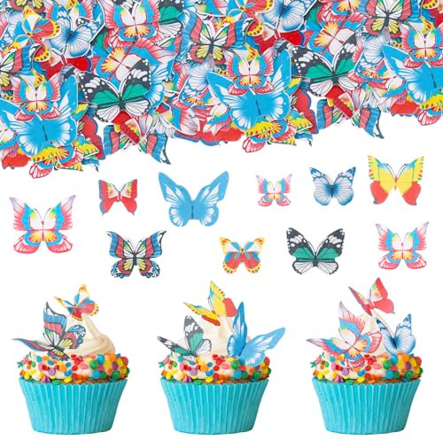 GoldRock Essbare Schmetterlinge für Torte,40 Stück Essbare Tortendeko Schmetterling,Bunt Schmetterlinge Deko Torte,Esspapier Tortendeko Hochzeit,Schmetterling Kuchen Deko Geburtstag,Muffin Deko Essbar