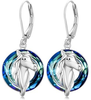 REDSUN Pferd Ohrringe 925 Sterling Silber Pferd Hänge Ohrringe Pferde Schmuck Geschenke für Damen Mädchen (Blau)