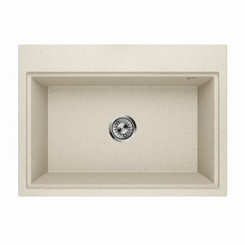 Lavello in granito per lavello da cucina, 1 vasca, camera profonda, sifone lavello, comfort 0,0 XL, colore beige