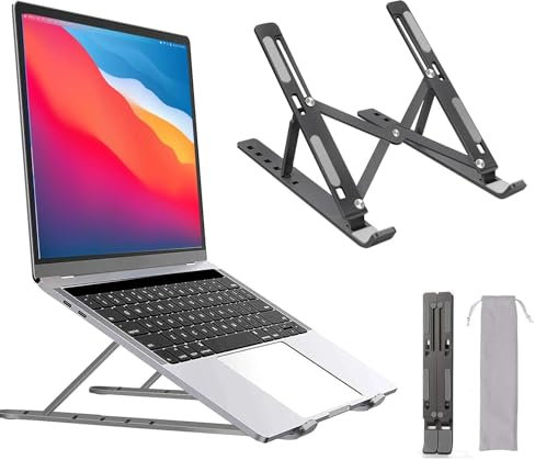 Ushine Laptop Stand for Desk,6 Levels of Height Adjustable Laptop Riser Stand,Aluminum Foldable Laptop Holder for Desk Stand Compatible Most 10-15.6” Laptops-Grey