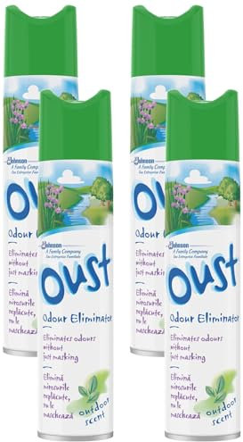 Oust Odour Eliminator Aerosol Air Freshener Outdoor Scent, 300ml (Pack of 4)