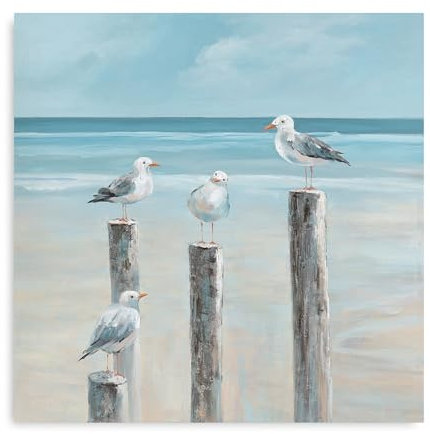 Yidepot Coastal Seagull Poster Decor- Seabird Canvas Beach wall art, Lake and Sea Ocean Themed Artwork for Bedroom Bathroom Art 12x12