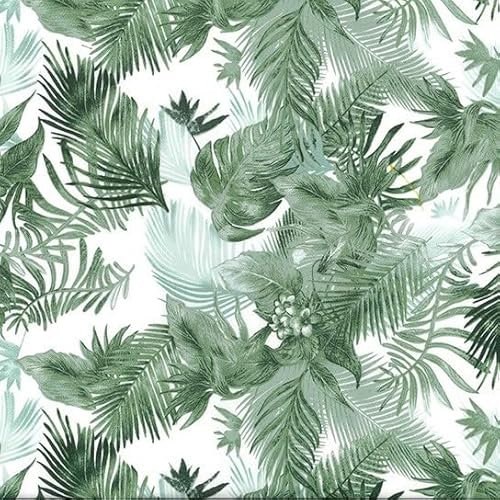 Farbiger tropischer Blätter, Dschungel-Druck auf 100 % gewebter Baumwoll-Popeline, grün, Meterware