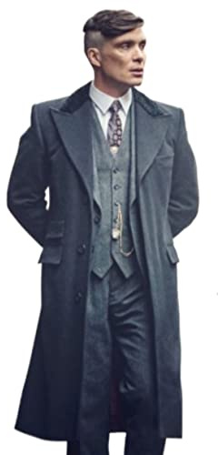 Fashion Hyped Mens Cillian Murphy Black Wool Trench Coat Thomas Shelby Cosplay Black Trench Coat Men
