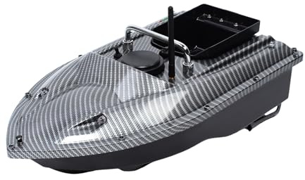 HuKaiL Fischköderboot, 500M Ferngesteuertes Boot bis 1,5 kg mit LED-Licht, ABS Futterboot Angeln mit Dreiblatt-Propeller und Anti-Verwicklungs-Schallwand, Köderboot 3 Stunden Standby-Zeit, Schwarz