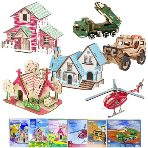 Puzzle 3d Legno,Modellismo Da Costruire Adulti,Costruzioni Legno, 6 Pezzi 3D Puzzle Modello,Kit Auto di Costruzione Casa per Bambini e Adulti Kit di Costruzione di Modelli per Regalo Creativo.
