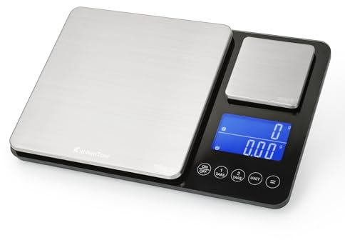 KitchenTour Dual Platform Digital Kitchen Scale with Total Weight Function - 500g/0.01g & 15kg/1g - Accurate for Cooking and Baking -Ideal for Meal Prep and Portion Control